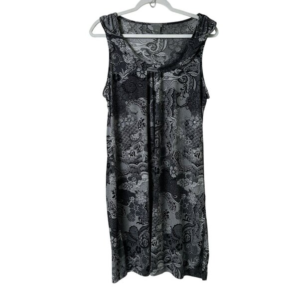 Ann Taylor Dresses & Skirts - Ann Taylor Dress Size L Black Gray Paisley Twist Collar Sleeveless Pullover